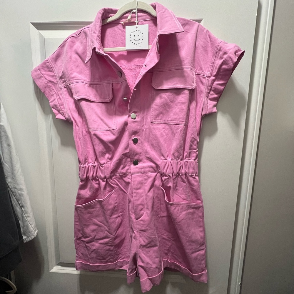 pink denim romper